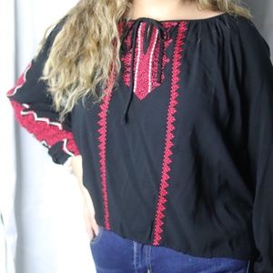 Charlotte Russe Embroidered V-Neck Blouse W/ Ties